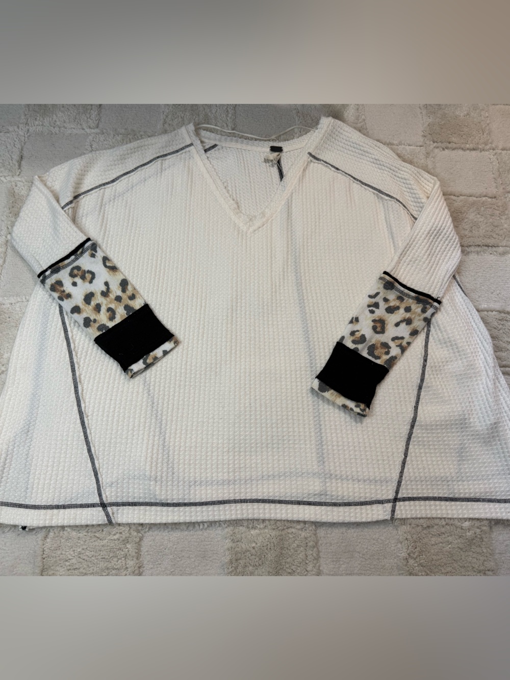 Free People We the Free V neck Waffle Knit Oversized Tunic Cheetah Print Size M